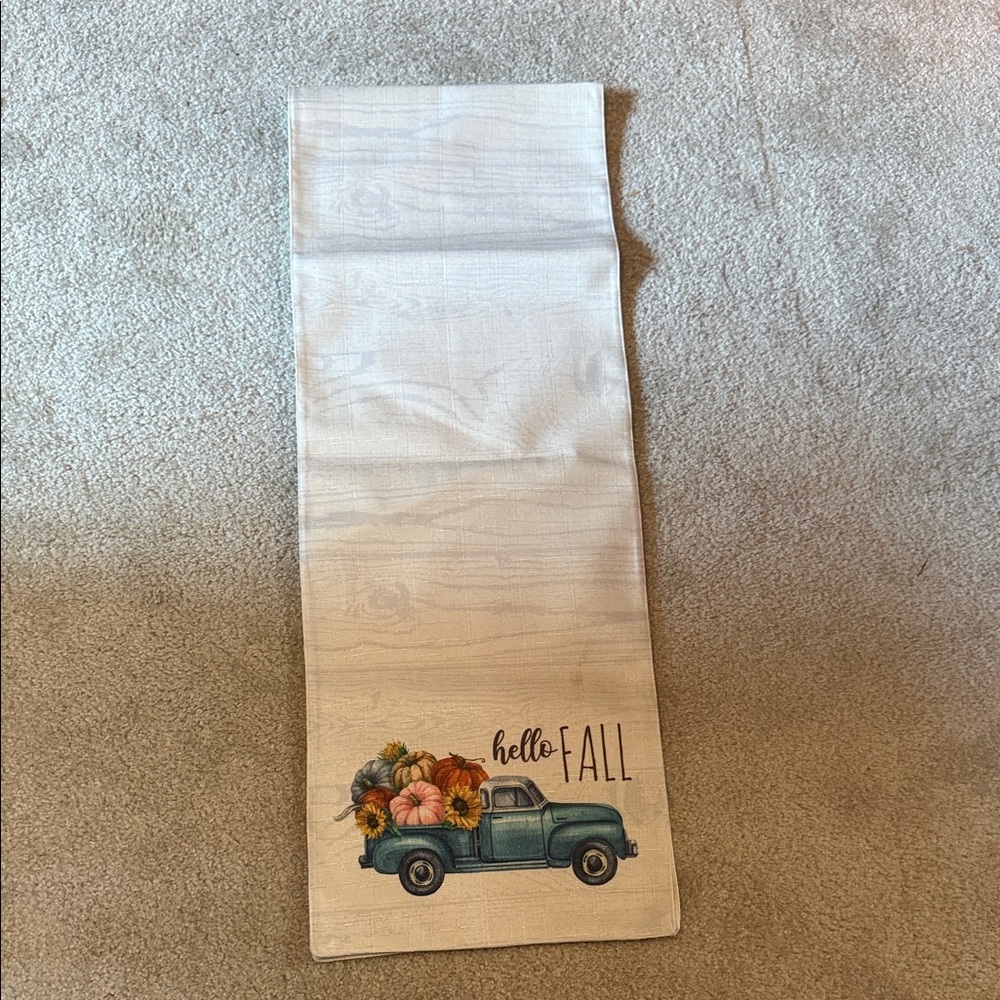 Hello Fall Table Runner with Blue Truck Design